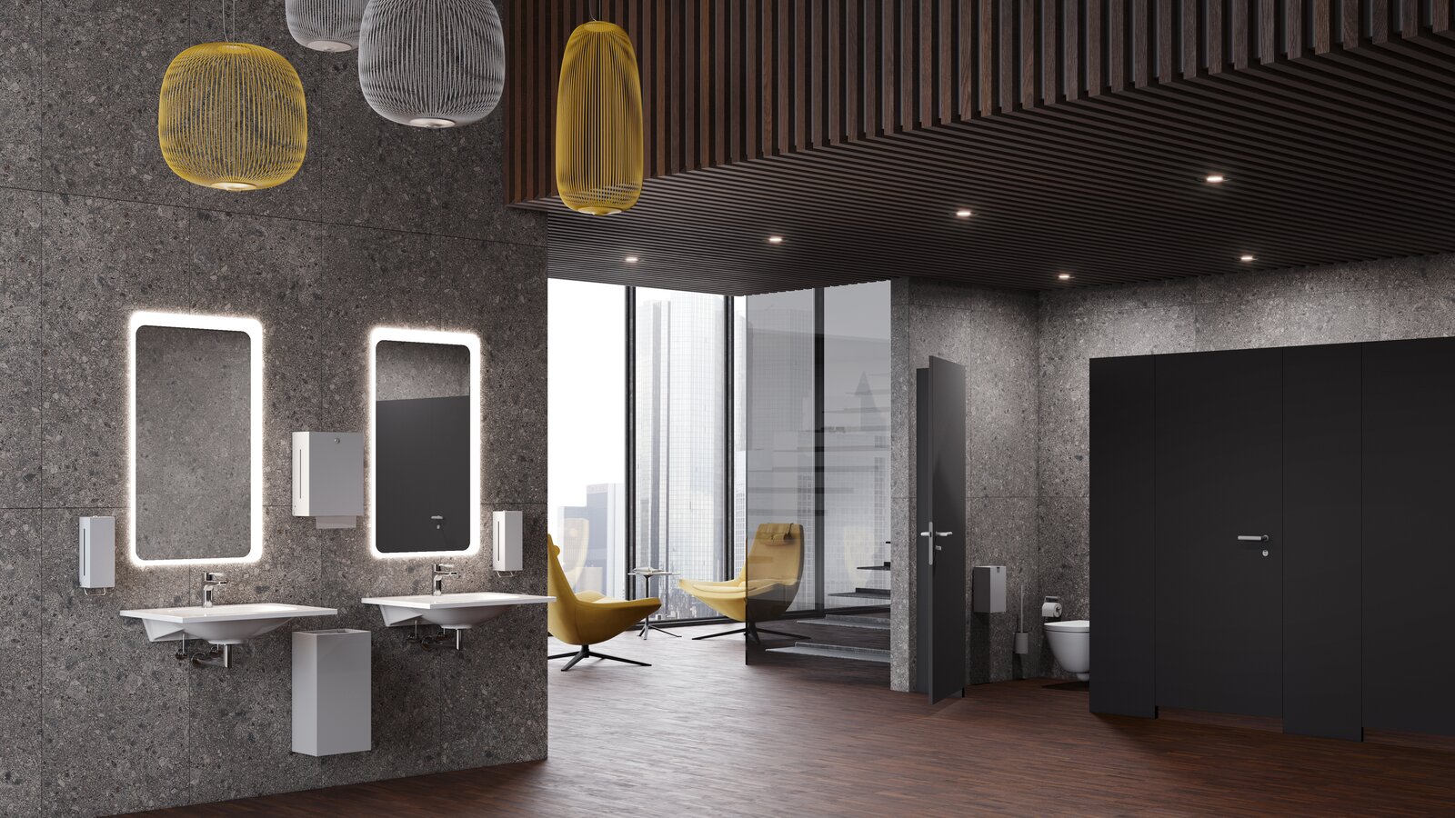 Bathroom with soap dispenser and paper towel holder